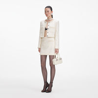 Cream Boucle Pearl Trim Mini Skirt