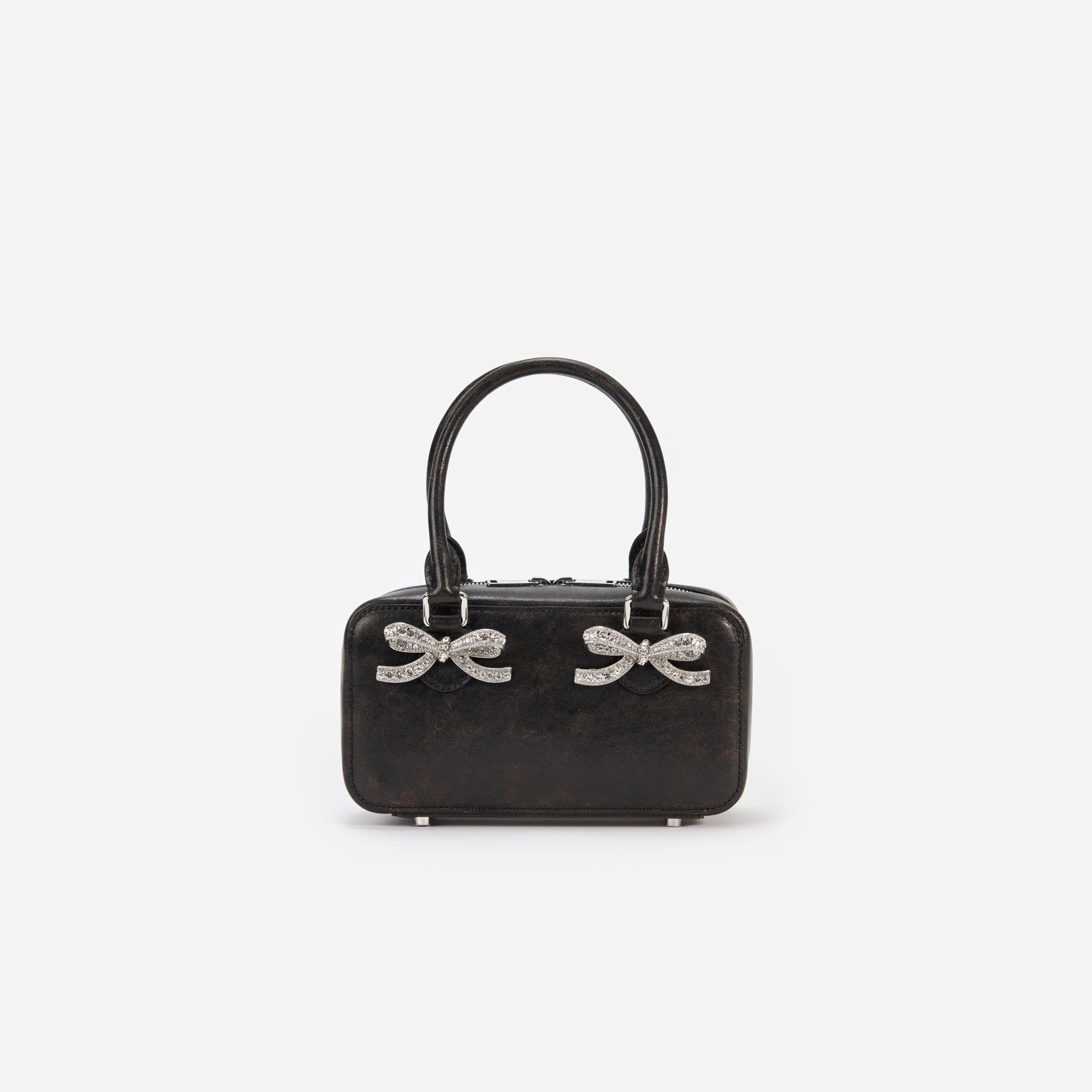 Black Distressed Leather Mini Tote Bag