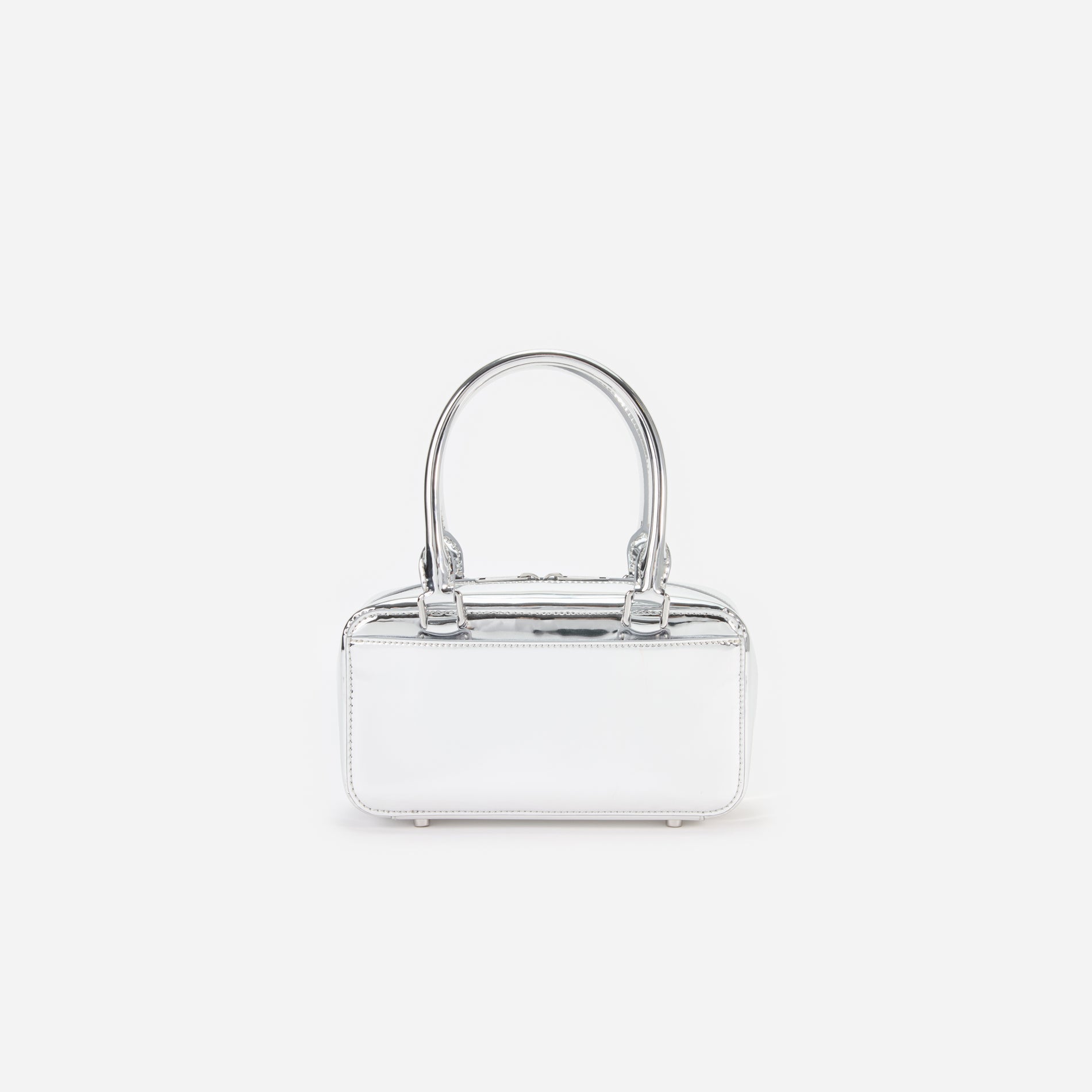 Metallic Silver Leather Mini Tote Bag