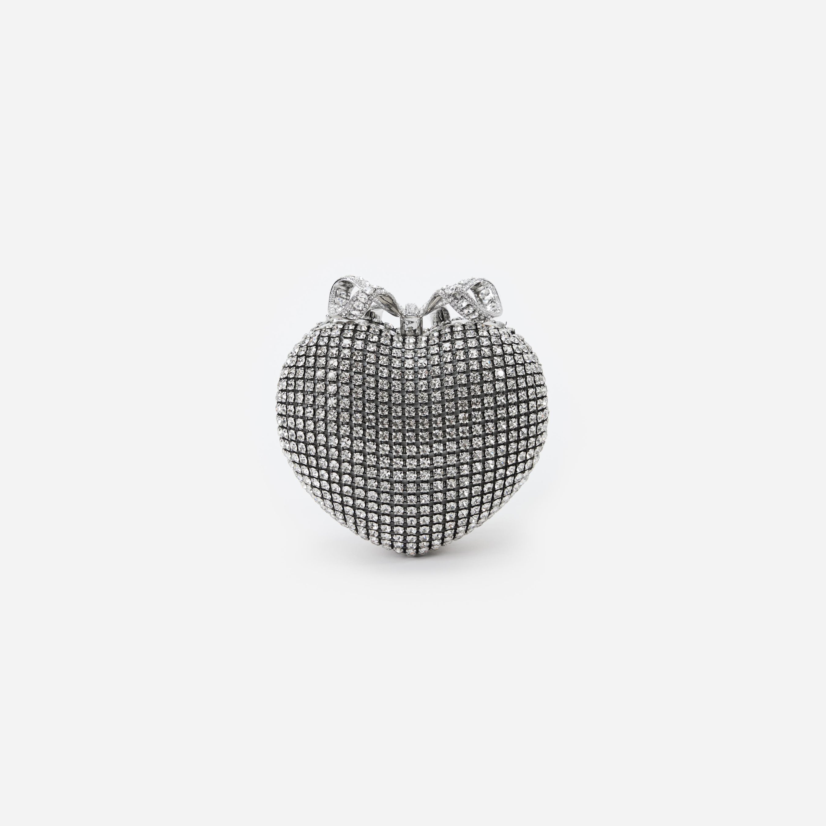 Silver Crystal Heart Clutch