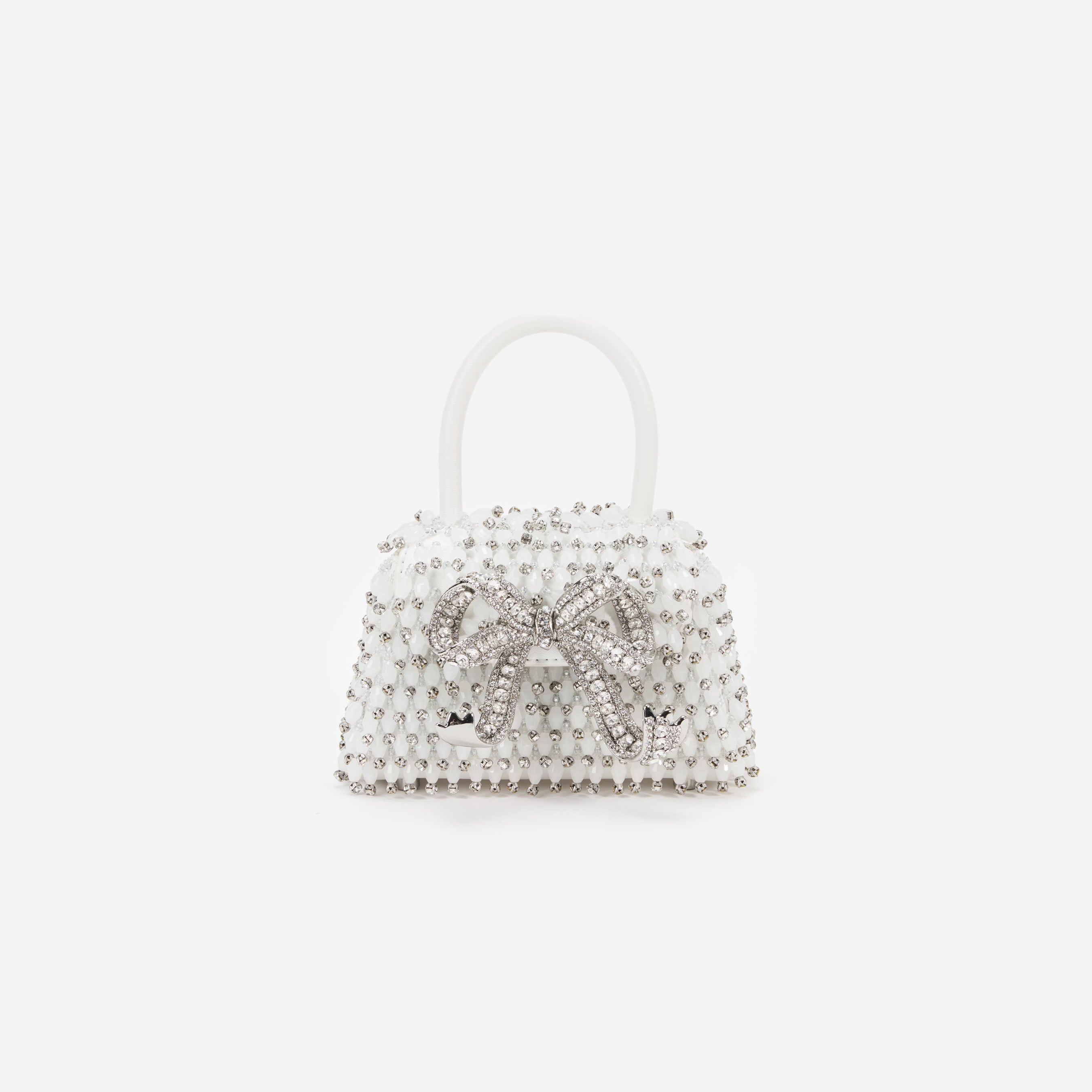 White Embellished Micro Bow Bag