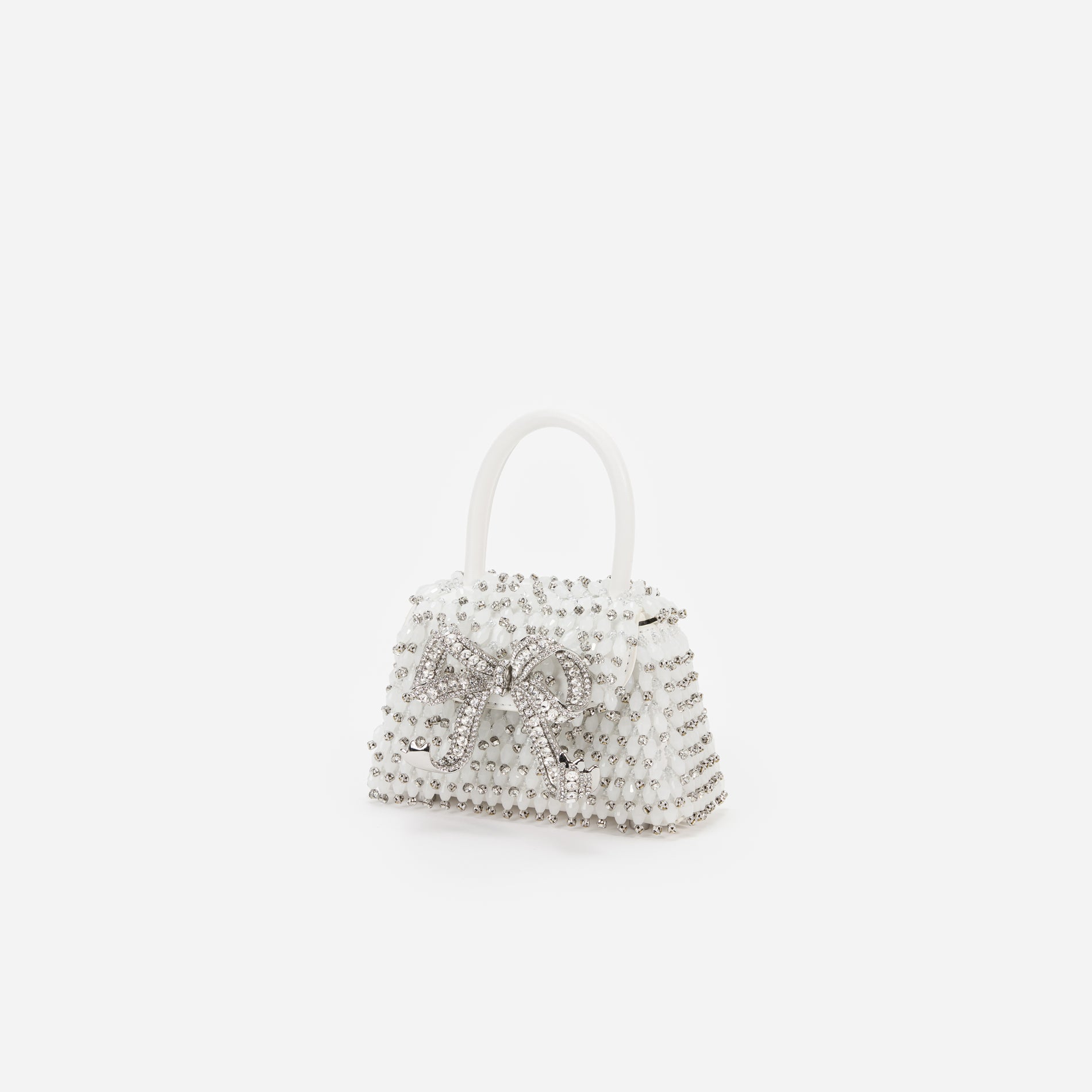 White Embellished Micro Bow Bag