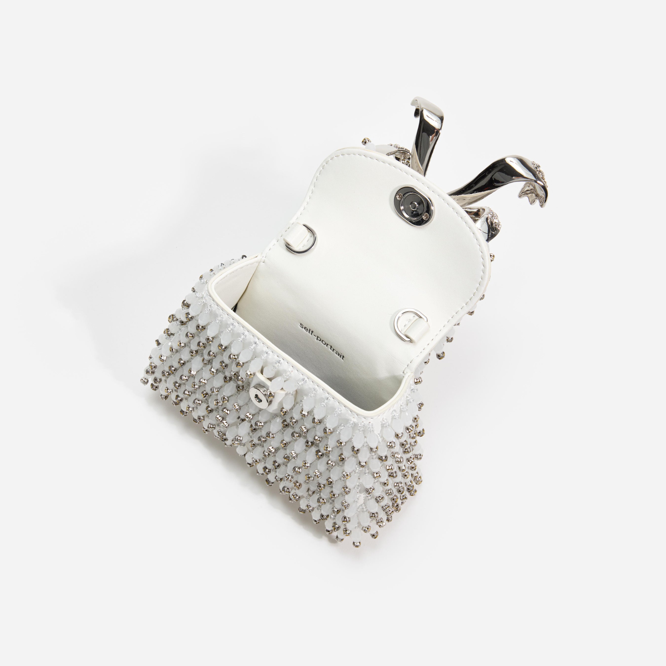 White Embellished Micro Bow Bag