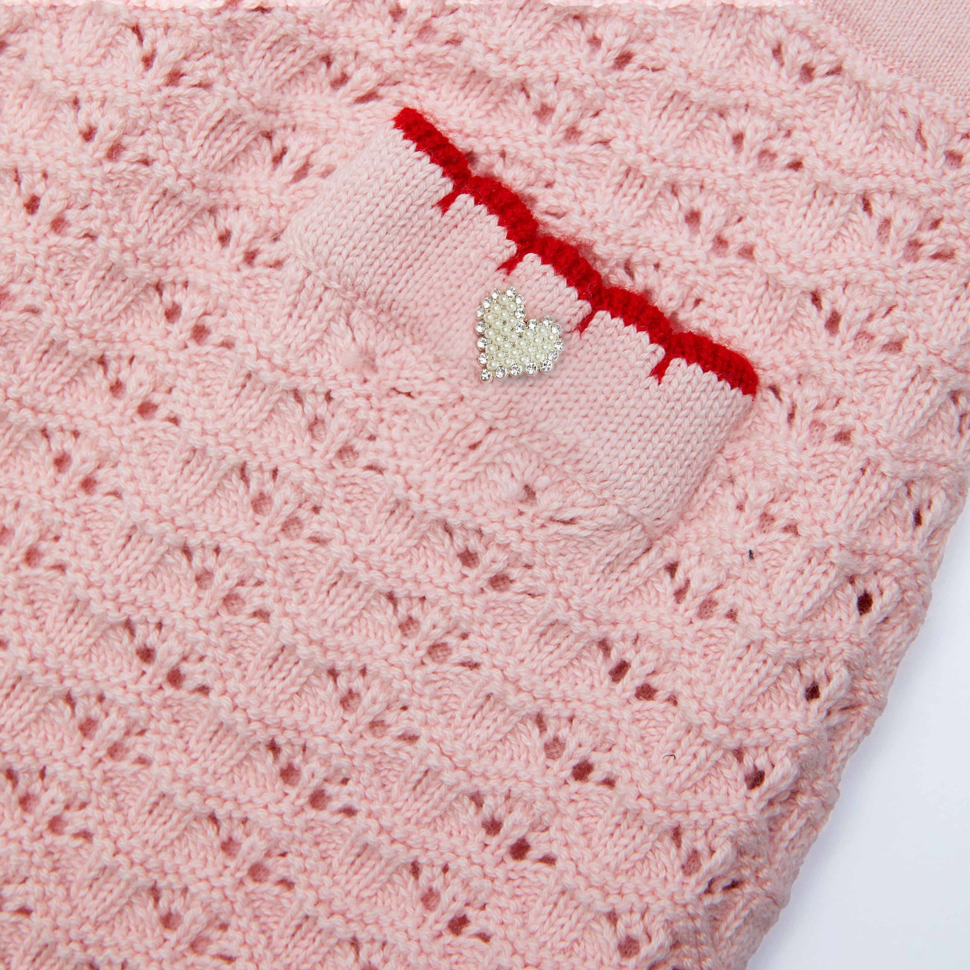 Pink Textured Knit Heart Detail Skirt