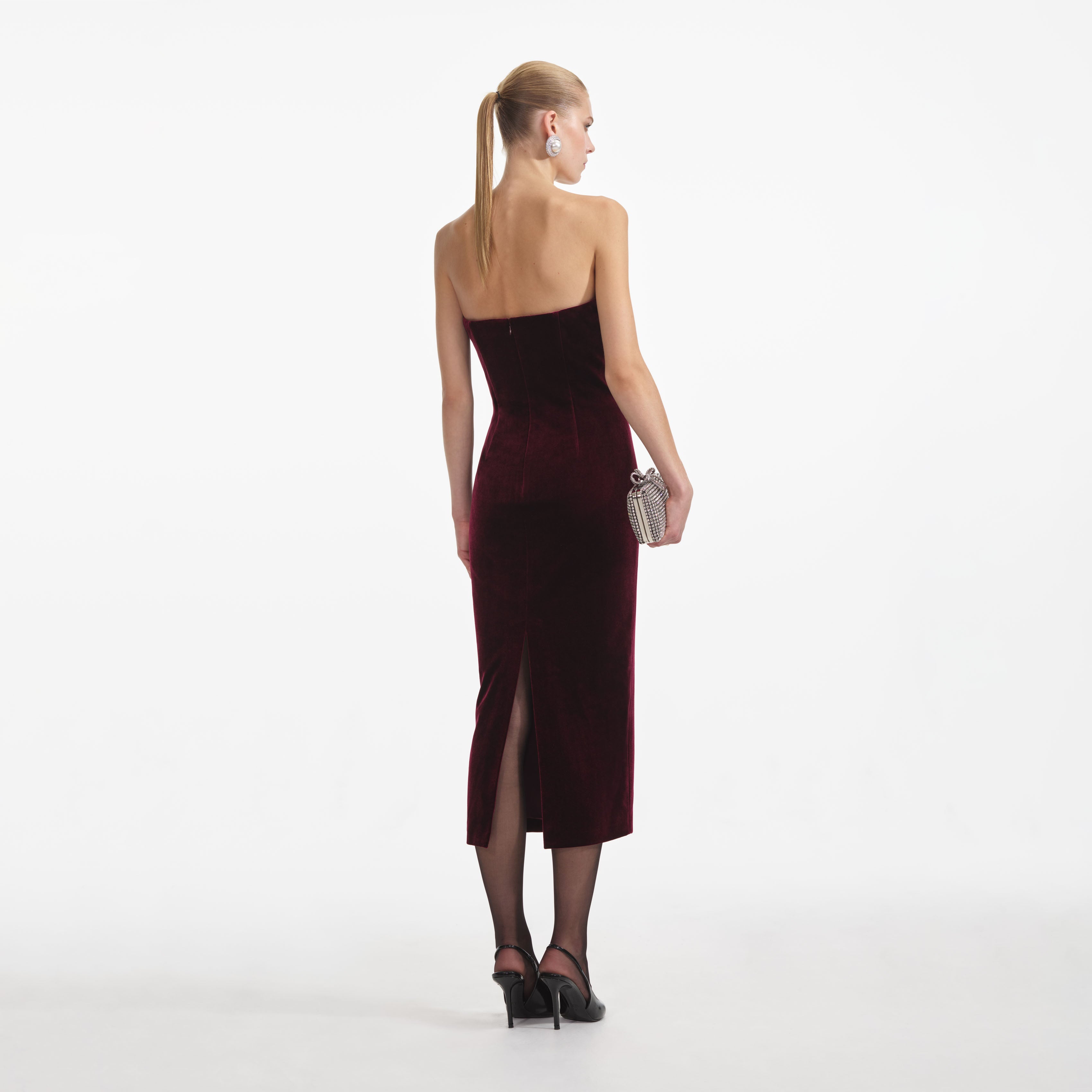 Burgundy Velvet Midi Dress self portrait