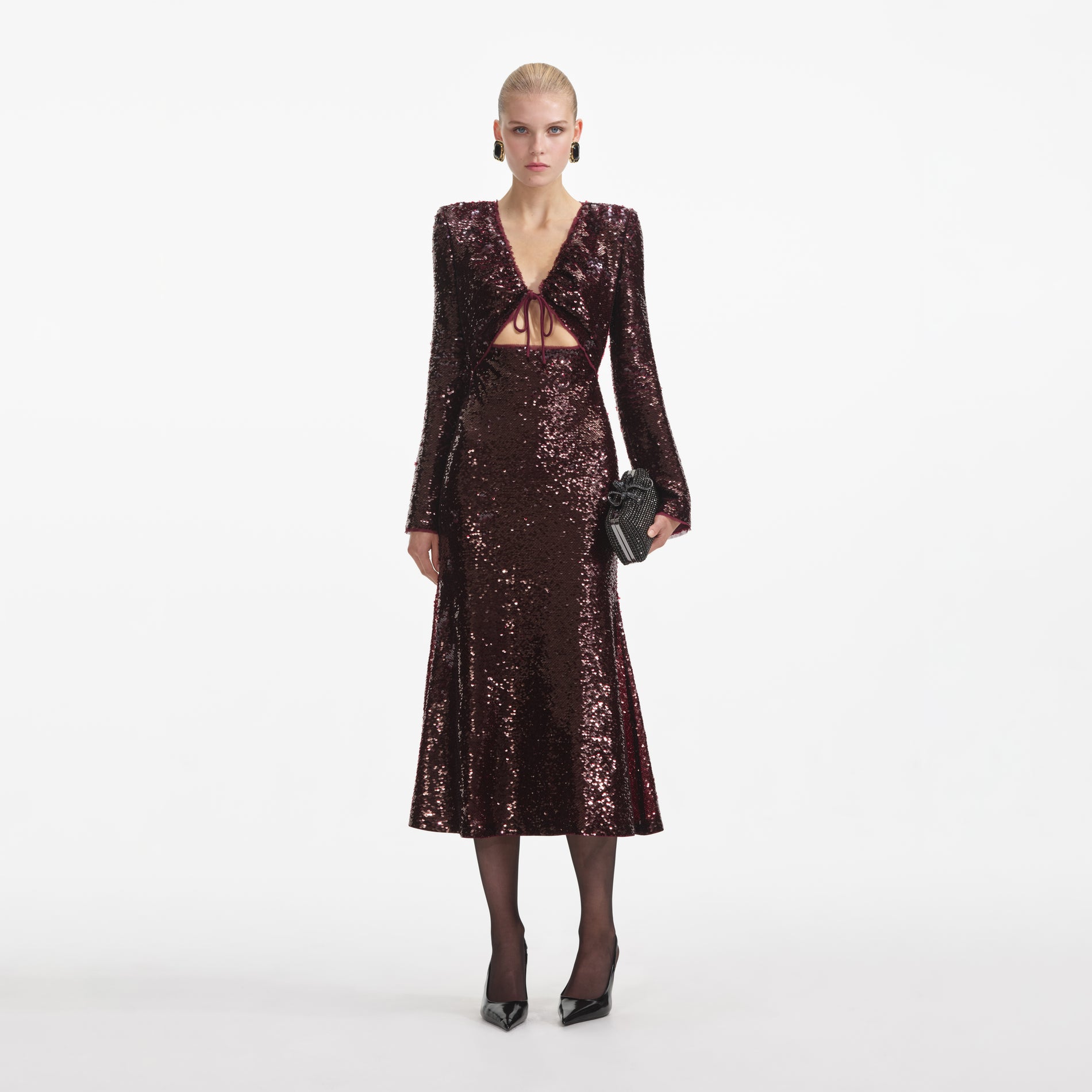 Bordeaux Sequin Midi Dress