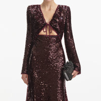 Bordeaux Sequin Midi Dress