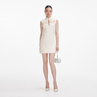 Cream Boucle Flower Motif Mini Dress