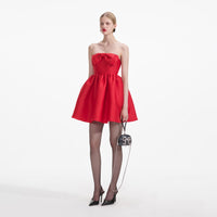 Red Taffeta Bandeau Mini Dress