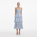 Blue Metallic Tiered Midi Dress