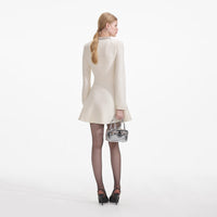 Cream Textured Knit Embellished Mini Dress