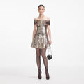Gold Sequin Off Shoulder Mini Dress