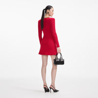 Red Textured Knit Corsage Mini Dress