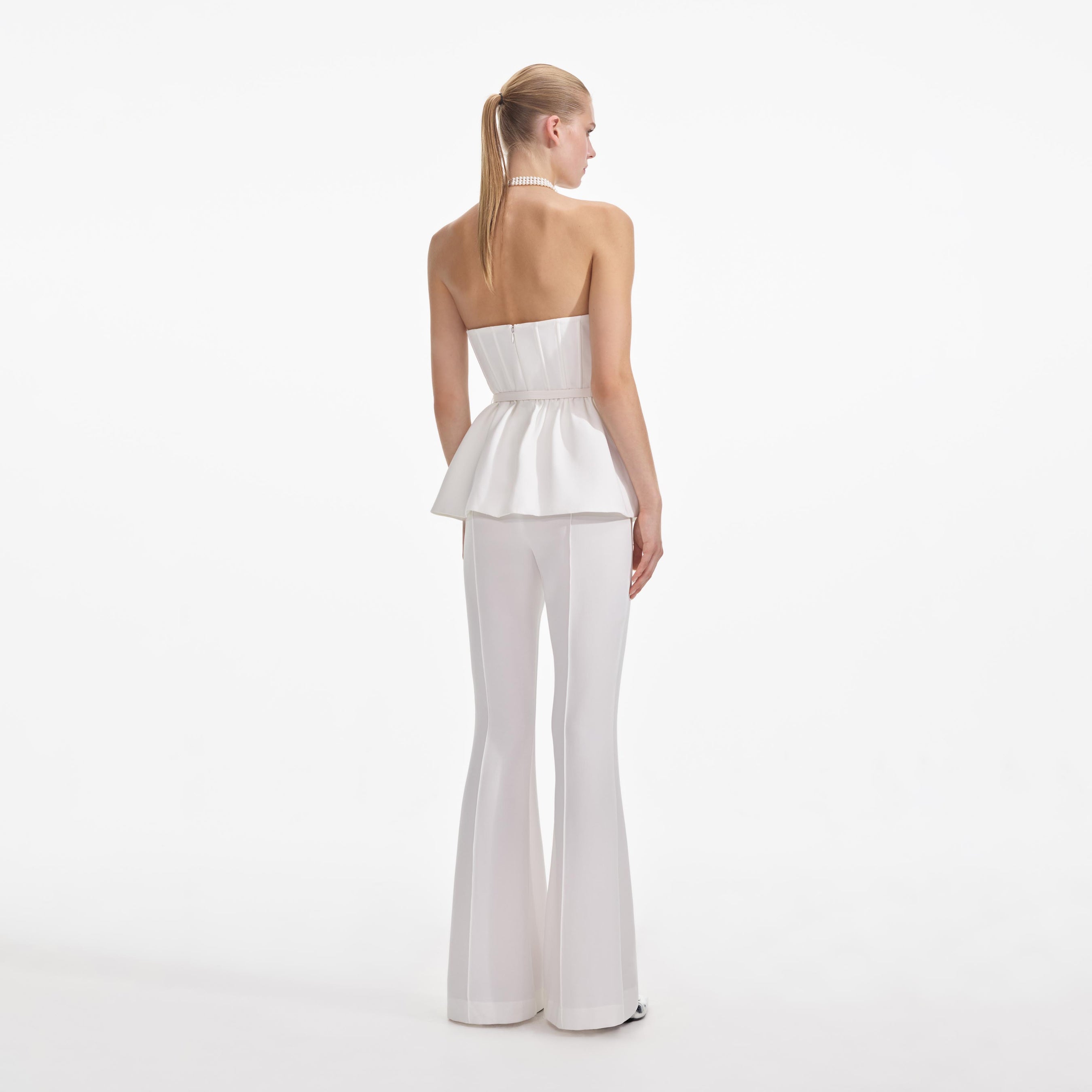 White Stretch Crepe Jumpsuit