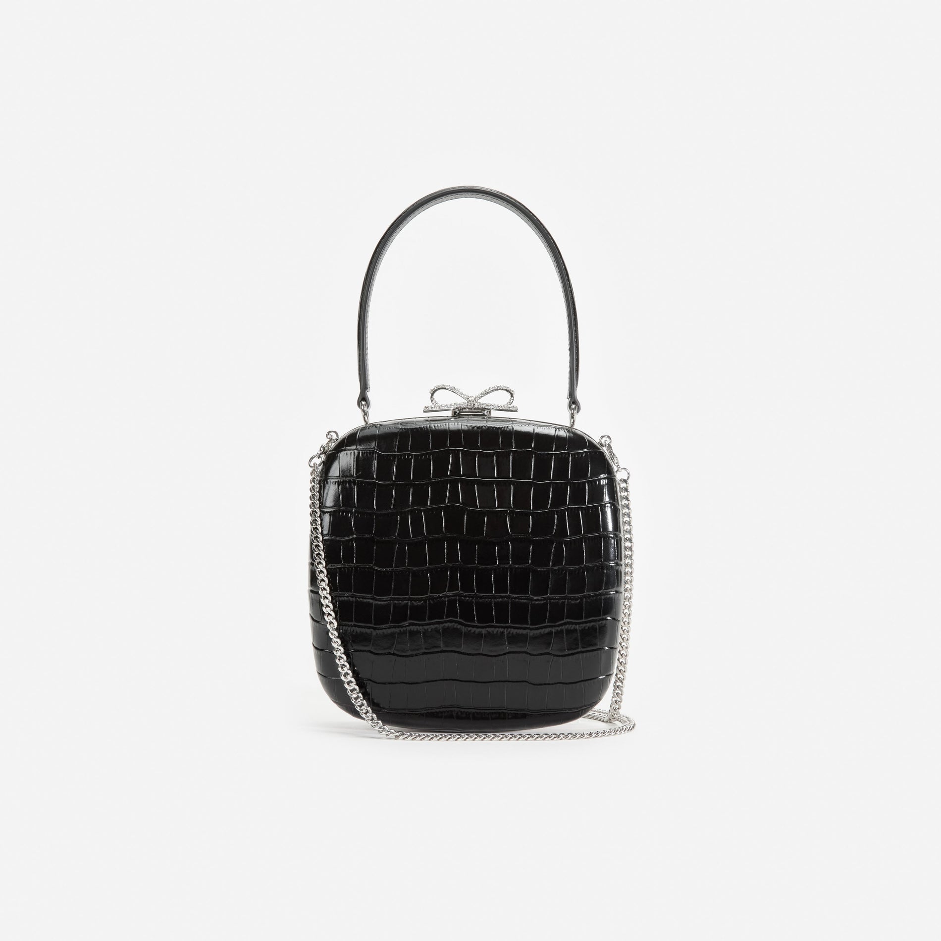 Black Croc Leather Compact Mini Bag