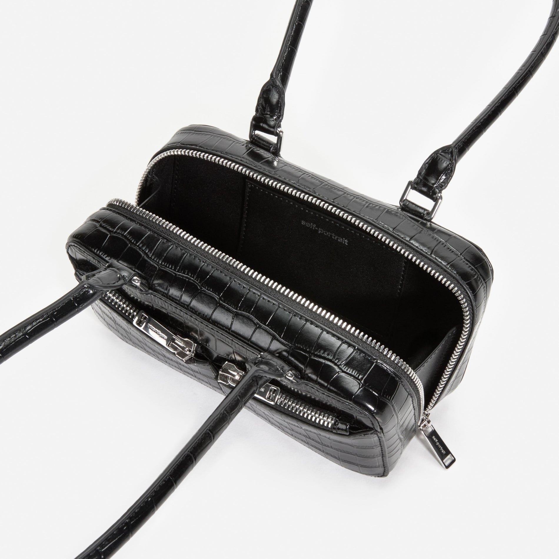 Black Croc Leather Mini Shoulder Bag