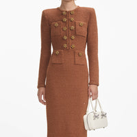 Brown Textured Knit Midi Dress