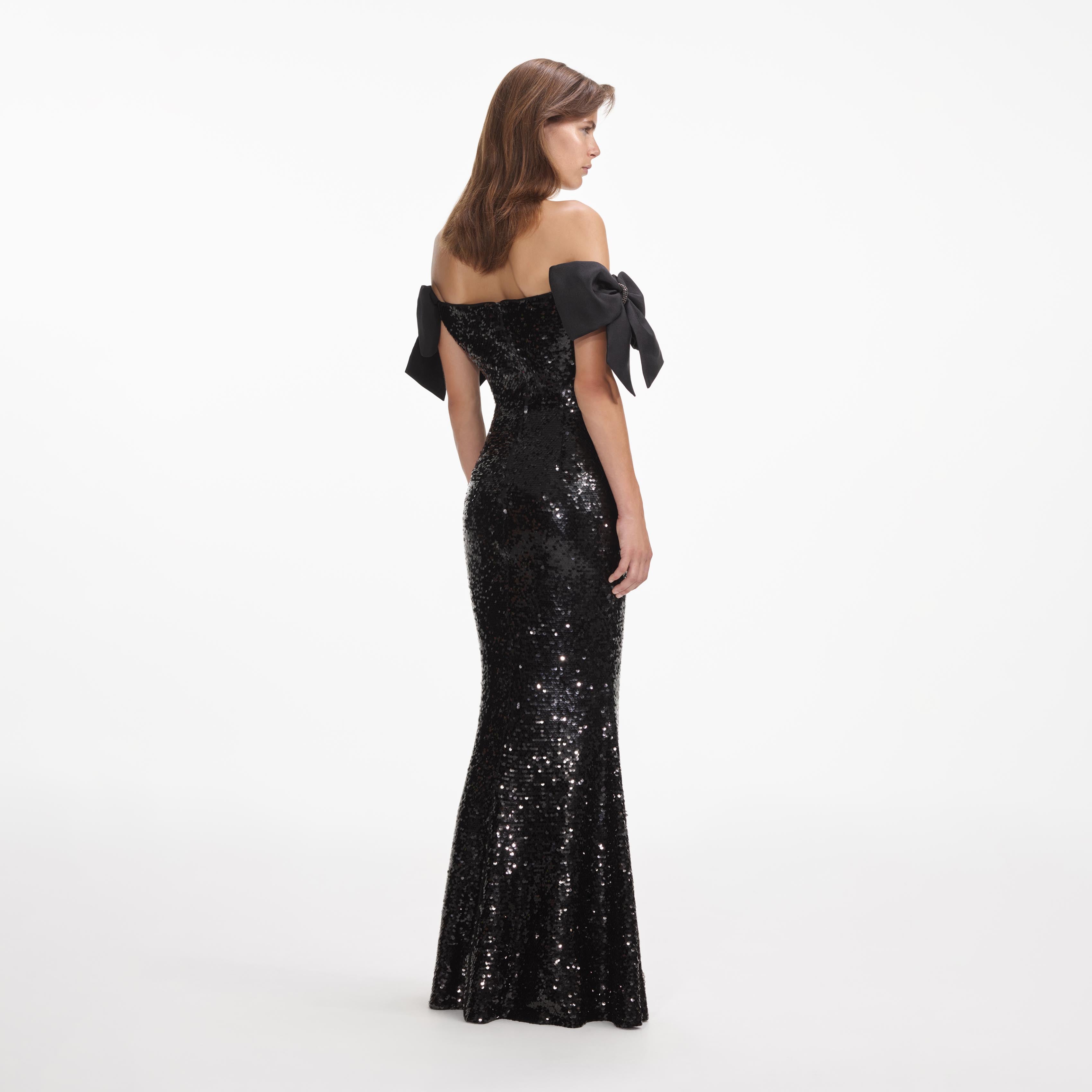 Black Sequin Bow Maxi Dress – self-portrait