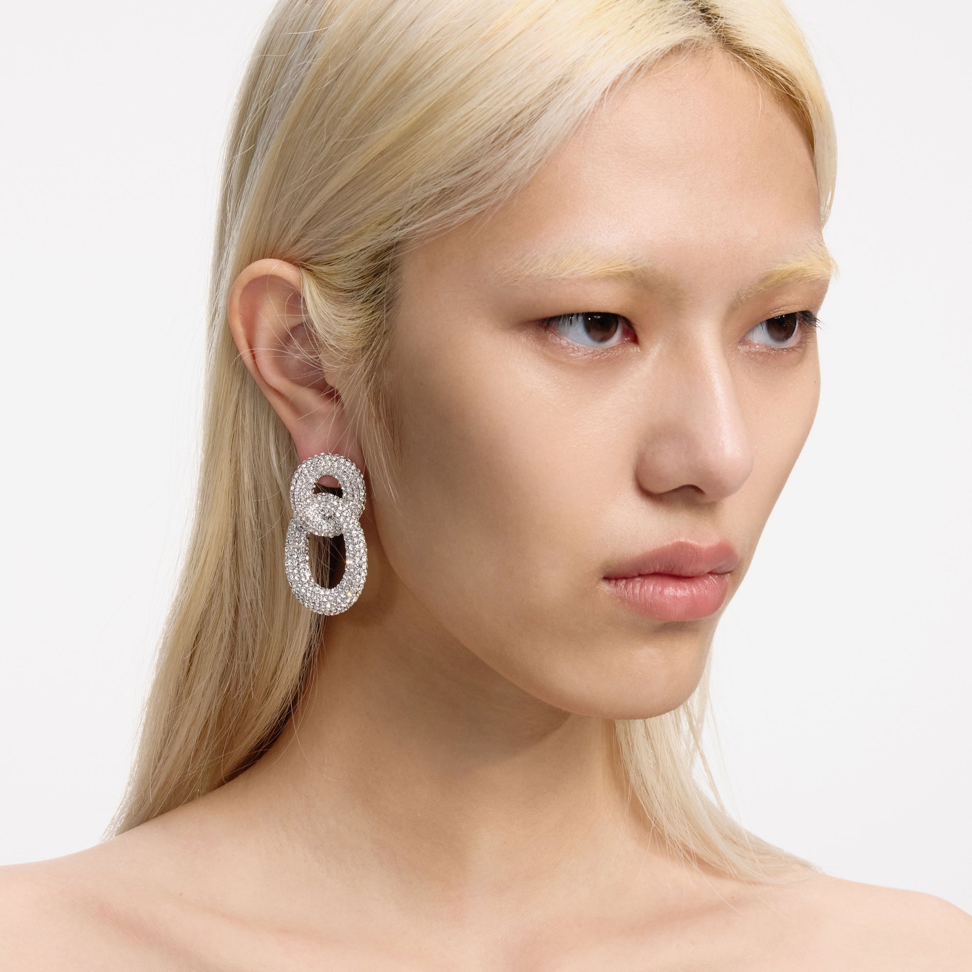 Silver Crystal Link Earrings