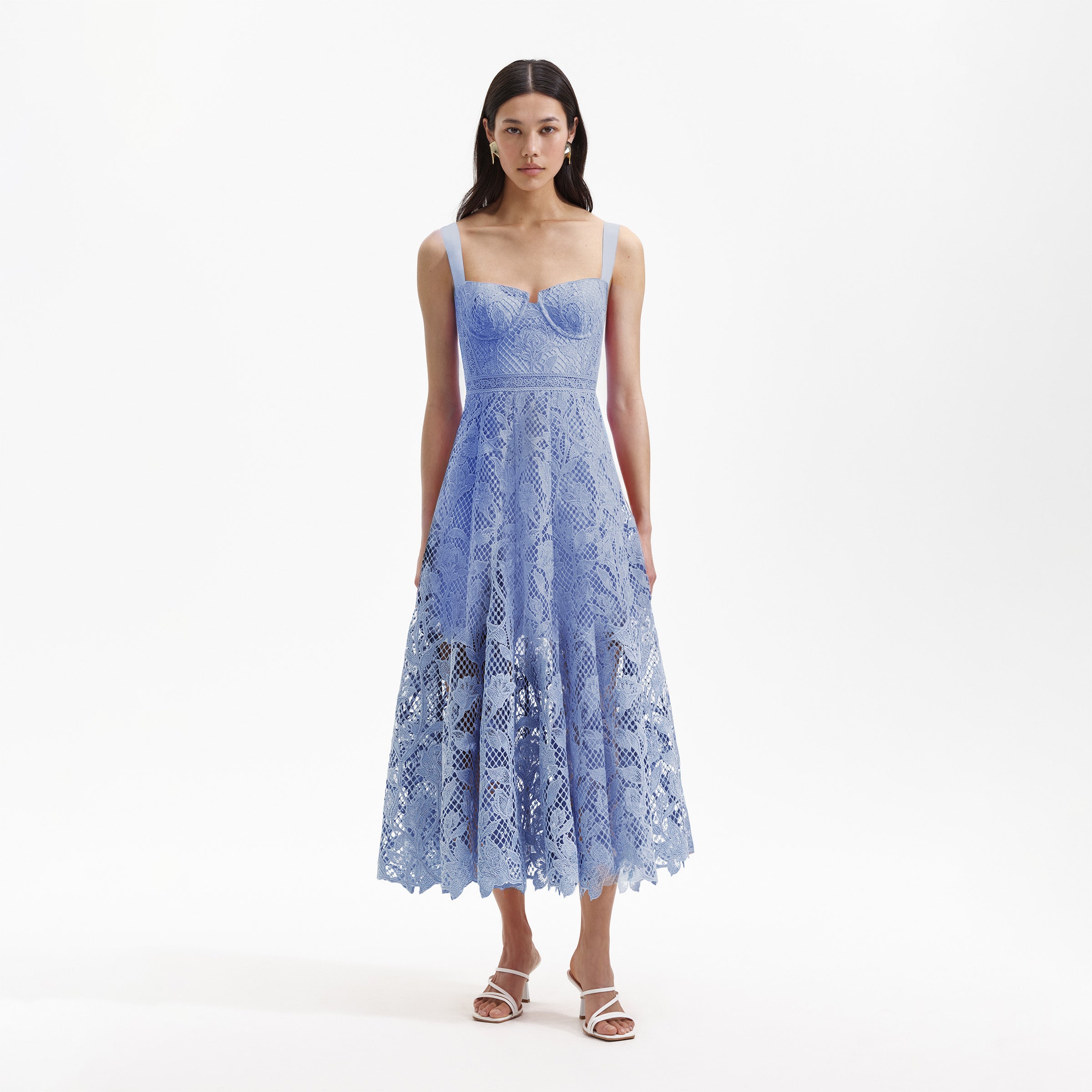 Blue Lace Midi Sweetheart Dress – self-portrait