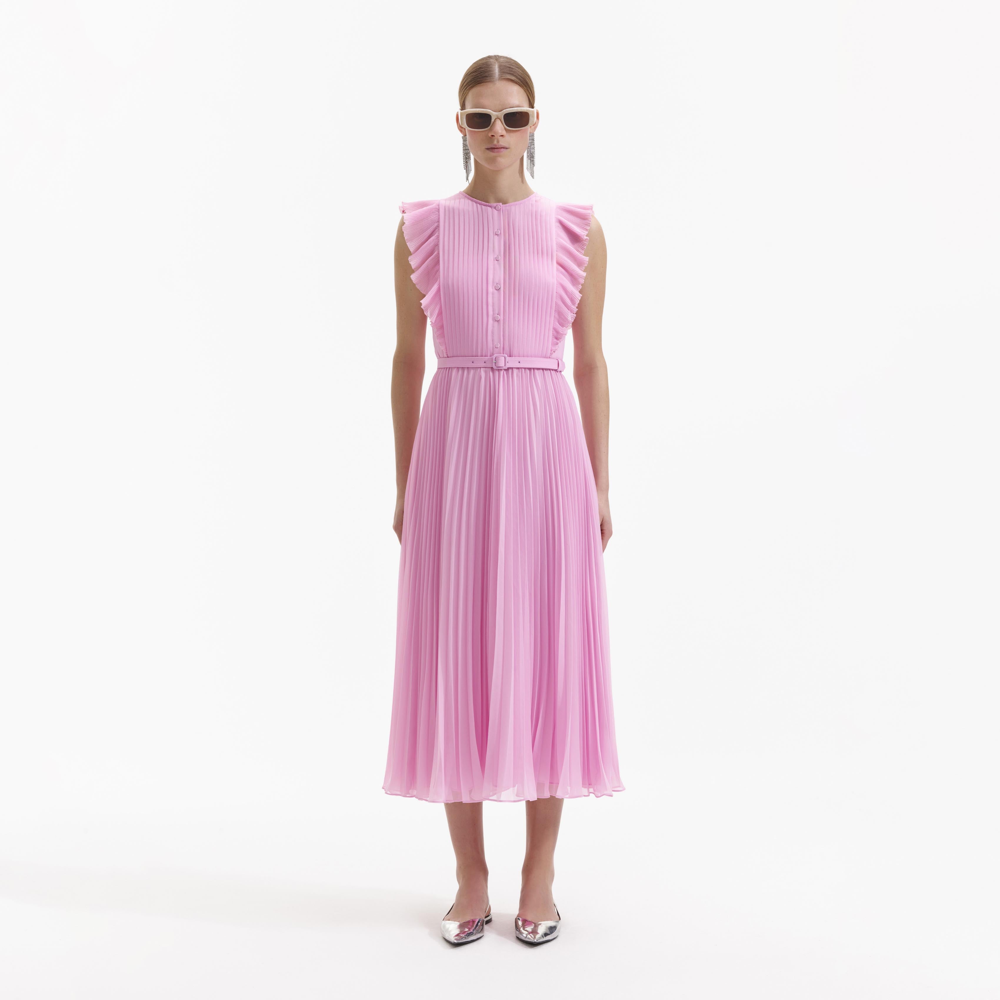 Pink Chiffon Tunic Midi Dress – self-portrait