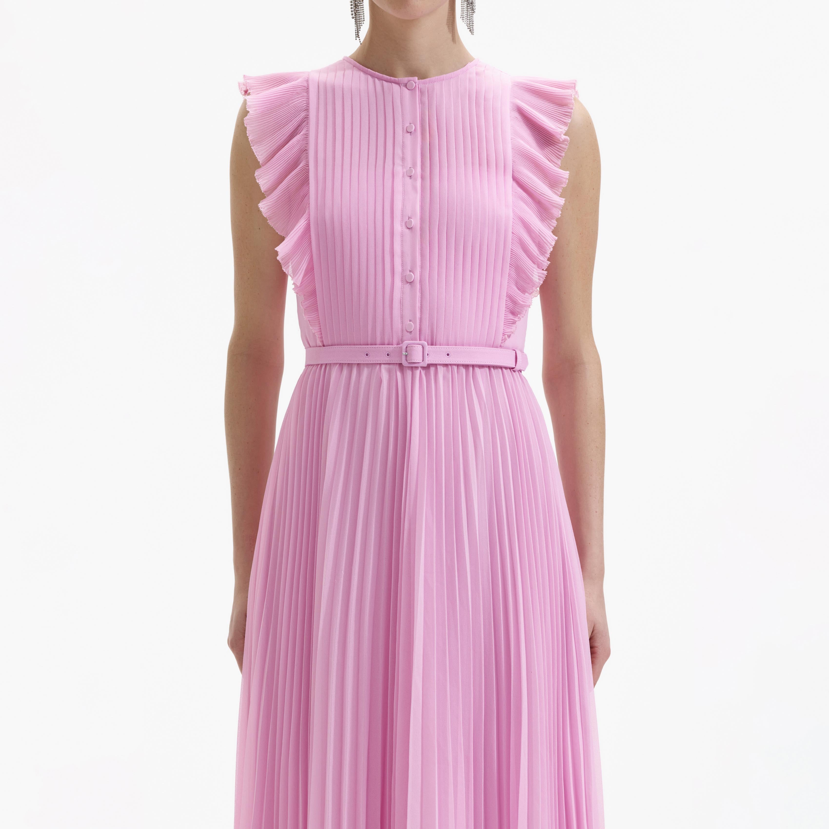 Self portrait pink 2025 chiffon midi dress