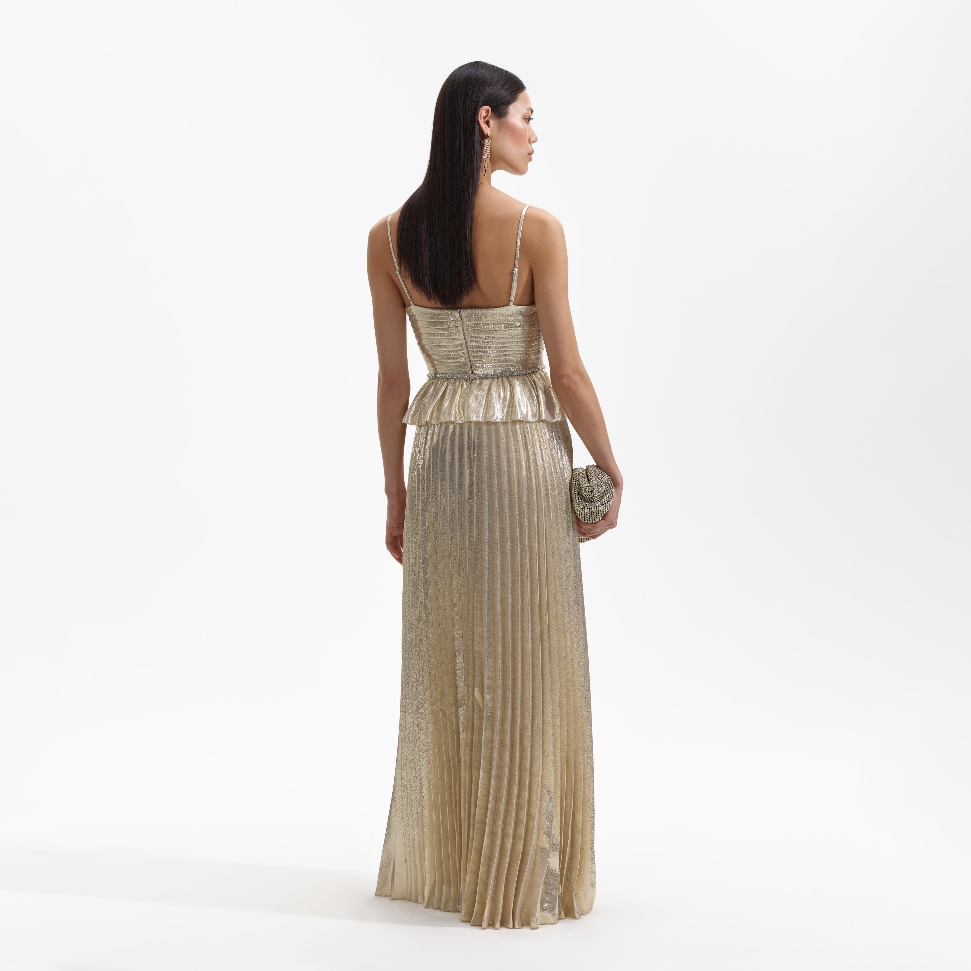 Gold pleated best sale maxi dress