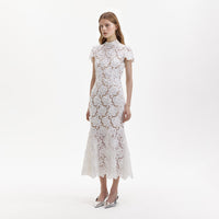 White Flower Lace Midi Dress