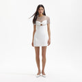 White Crepe Diamante Mesh Mini Dress