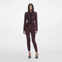 Black And Red Check Knit Leggings