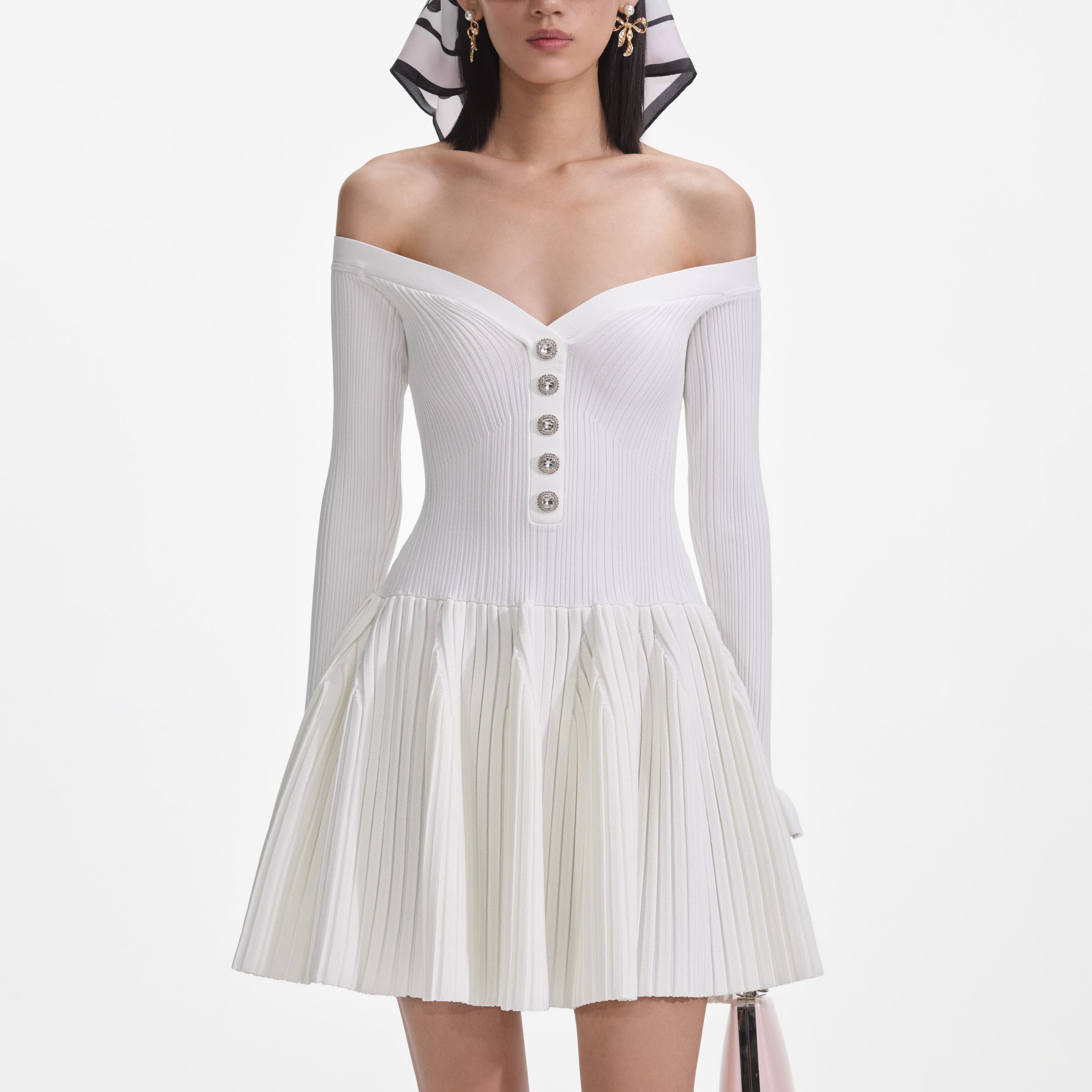 White Ribbed Knit Mini Dress