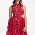 Red Fine Lace Midi Dress
