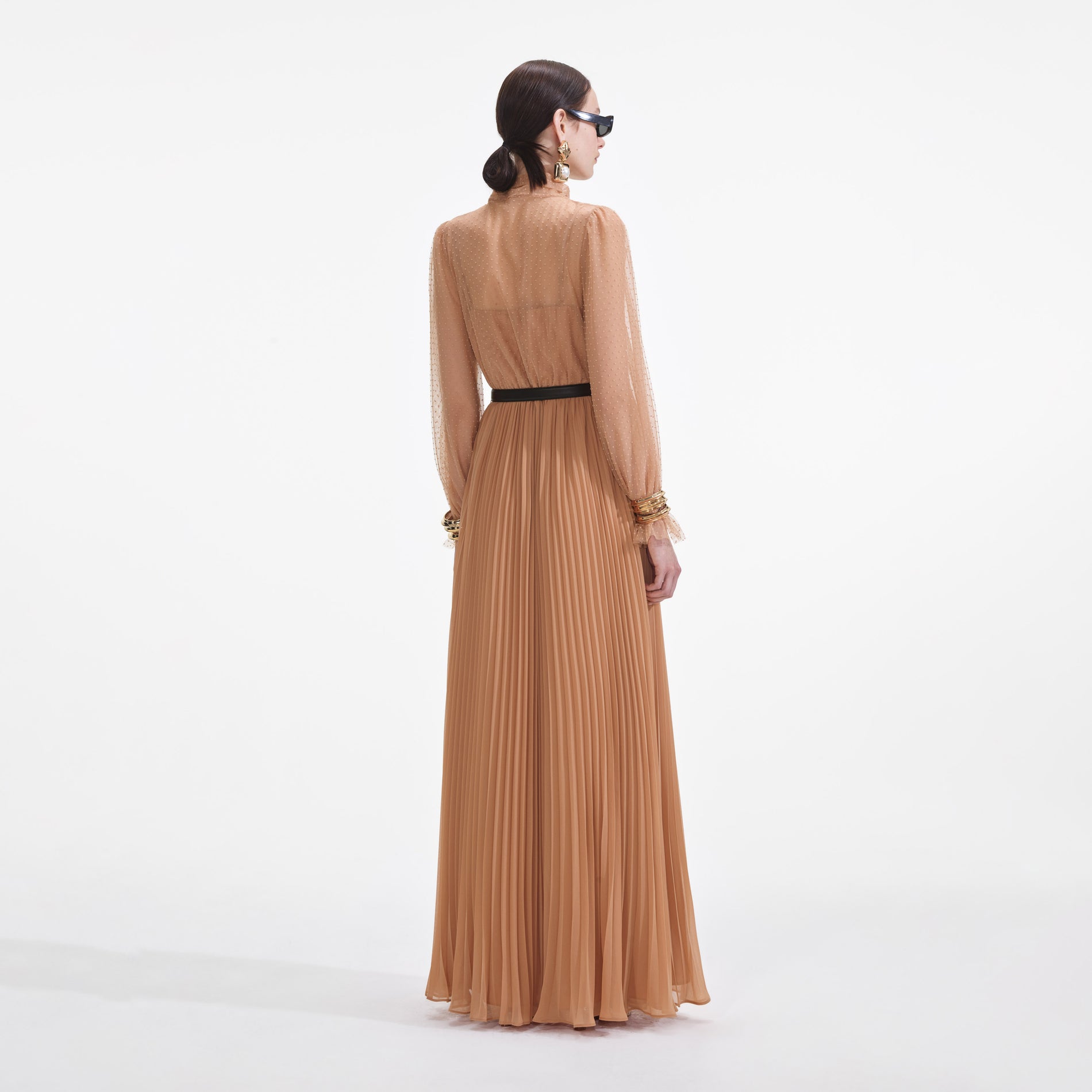 Tan Dot Mesh Maxi Dress