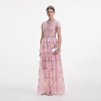 Pink Embellished Tulle Maxi Dress