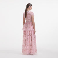 Pink Embellished Tulle Maxi Dress