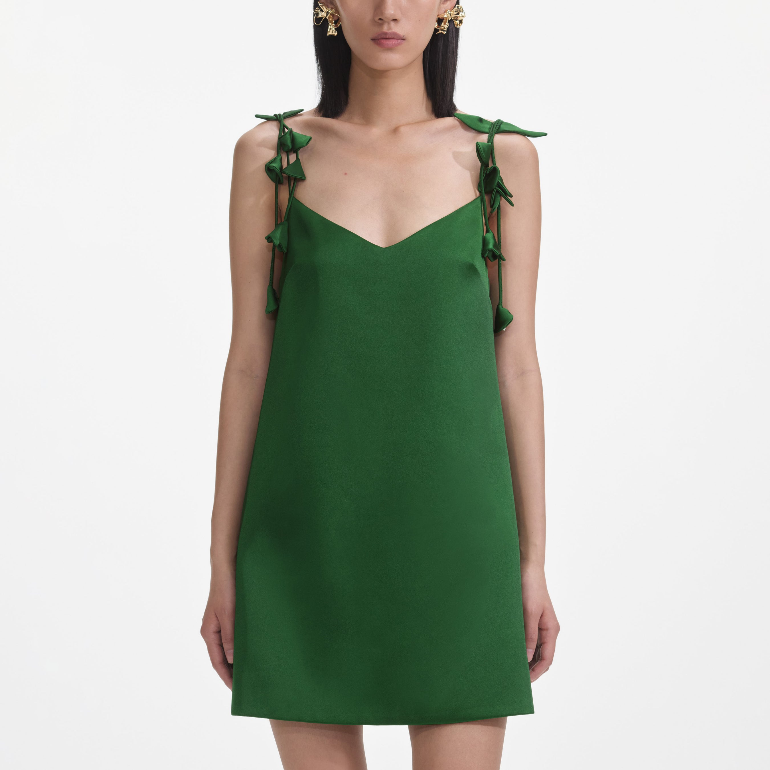 Green Satin Flower Mini Dress