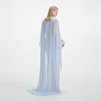 Pale Blue Rhinestone Cape Maxi Dress