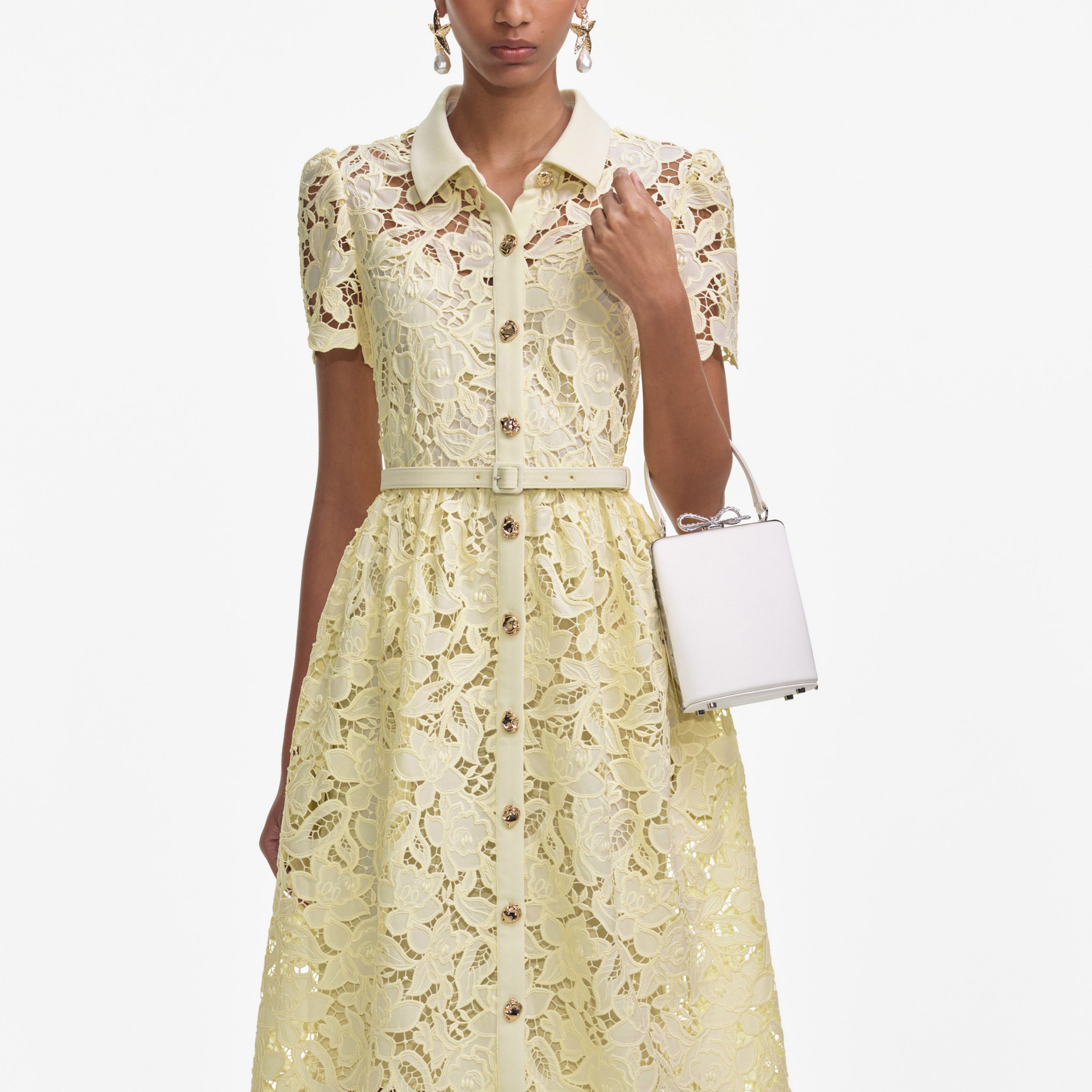 Yellow Lace Collared Midi Dress