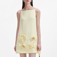 Yellow Crepe Flower Mini Dress