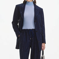 Navy Rhinestone Pinstripe Trousers