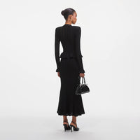 Black Knit Peplum Midi Dress