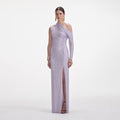 Lilac Rhinestone Gathered Maxi Dress
