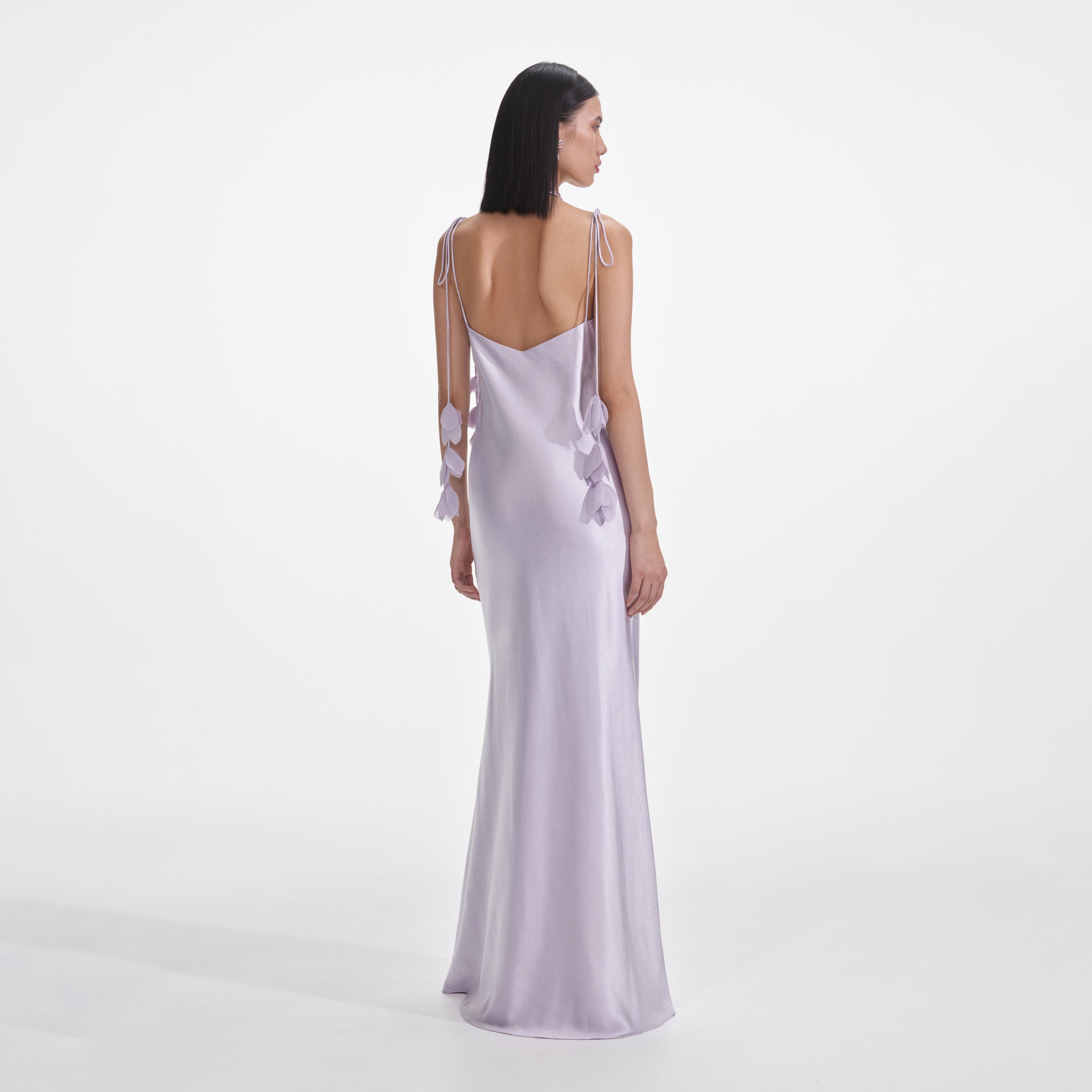 Lilac Flower Satin Maxi Dress