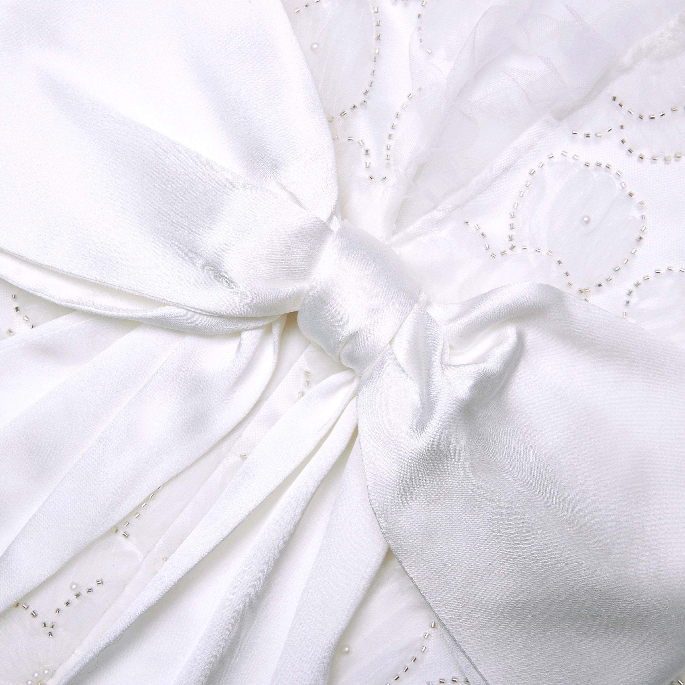 White Tulle Satin Bow Mini Dress