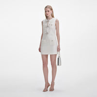 Cream Boucle Bow Mini Dress