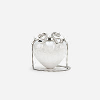 Pearl Top Handle Heart Clutch