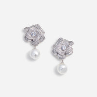 Crystal Flower Pearl Earrings