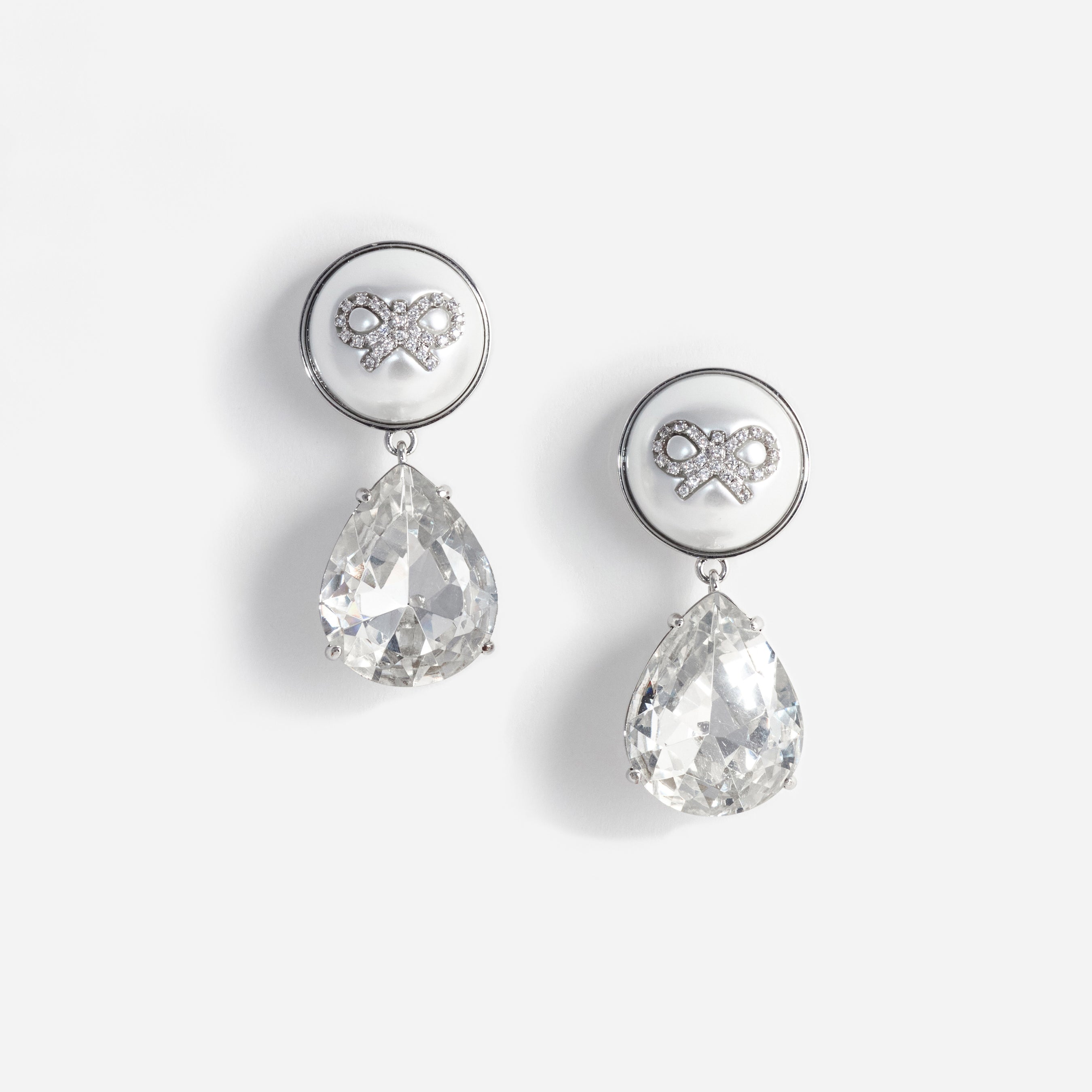 Bow Pearl Crystal Droplet Earrings