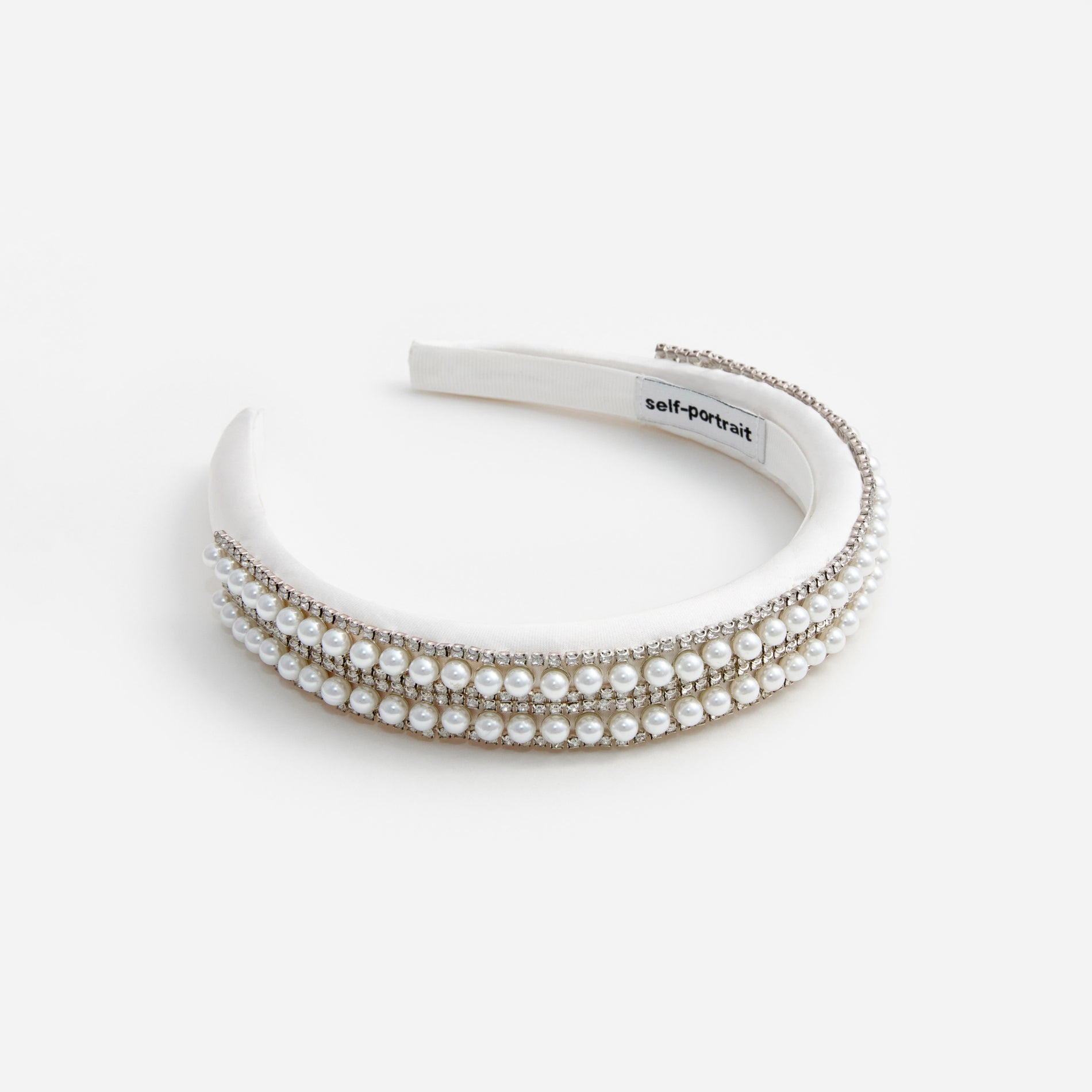 A photo of the Crystal Pearl Satin Headband