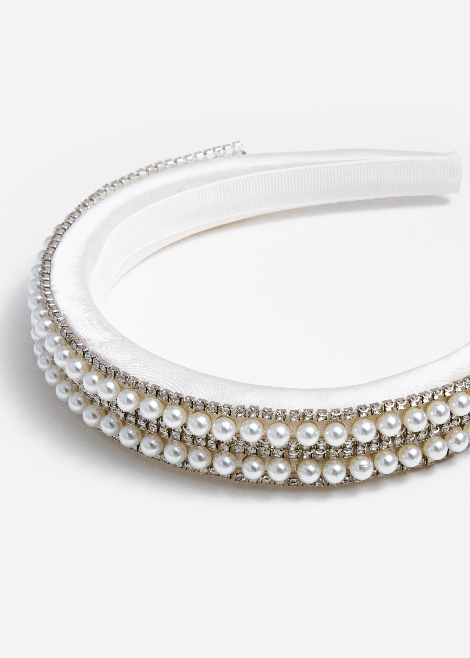 A photo of the Crystal Pearl Satin Headband